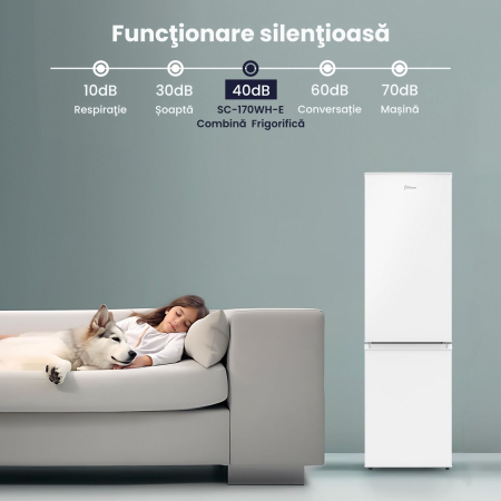 Combina frigorifica STARCREST SC-170WH-E, 170 L, Clasa E, Less Frost, Termostat reglabil, Iluminare LED, Picioare ajustabile, Usi reversibile, H 151.8 cm, Alb [8]