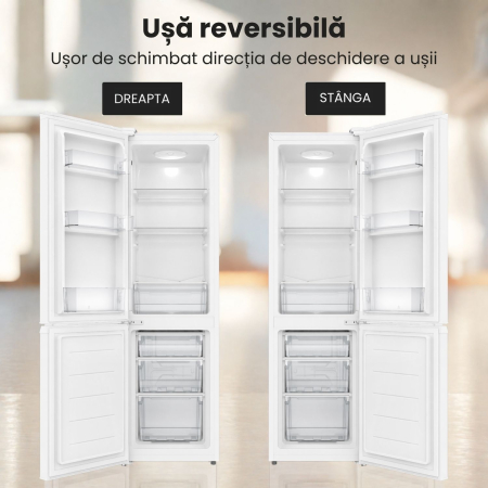 Combina frigorifica STARCREST SC-170WH-E, 170 L, Clasa E, Less Frost, Termostat reglabil, Iluminare LED, Picioare ajustabile, Usi reversibile, H 151.8 cm, Alb [9]