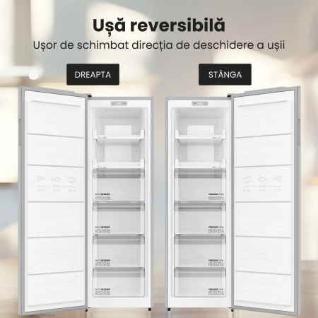 Congelator NoFrost STARCREST SUF-213NF-IX, 213 L, Clasa E, 6 Compartimente, Termostat Digital, Usi reversibile, H 170.7 cm, Inox [9]