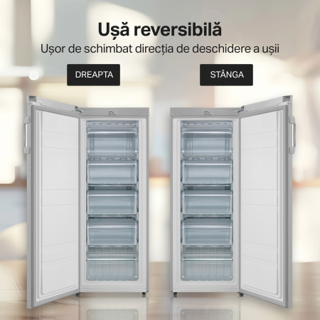 Congelator STARCREST SUF-160SI, 160 L, Clasa E, Termostat Ajustabil, Usi reversibile, H 142 cm, Argintiu [6]