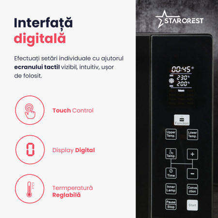 Cuptor electric STARCREST SO-4520BK , 45L, 1800W, Rotisor, Convectie, 12 Programe predefinite, Interfata digitala, Negru [7]