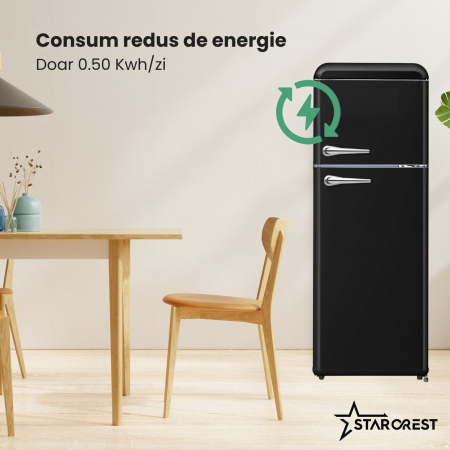 Frigider cu 2 usi retro STARCREST SRF-208BK, 208 L, Clasa E, Design Vintage, Iluminare LED, Termostat Reglabil, H 147 cm, Negru [3]