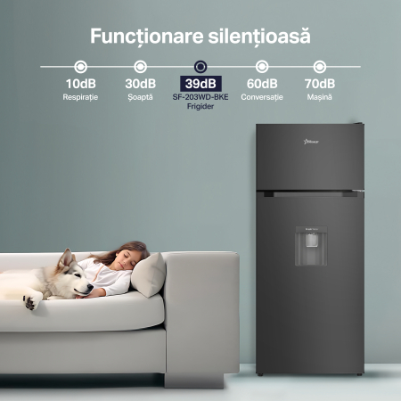 Frigider cu 2 usi STARCREST SF-203WD-BKE, 203 L, Clasa E, Dozator Apa, Iluminare LED, Termostat Ajustabil, Usi reversibile, H 145 cm, Negru [6]