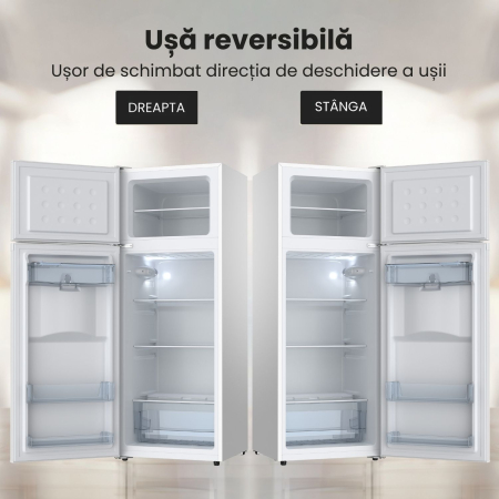 Frigider cu 2 usi STARCREST SF-203WD-WHE, 203 L, Clasa E, Dozator Apa, Iluminare LED, Termostat Ajustabil, Usi reversibile, H 145 cm, Alb [7]