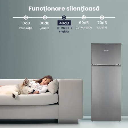 Frigider cu 2 usi STARCREST SF-210DX-E, 210 L, Clasa E, Iluminare LED, Termostat Ajustabil, Usi reversibile, H 143 cm, Inox Negru [7]