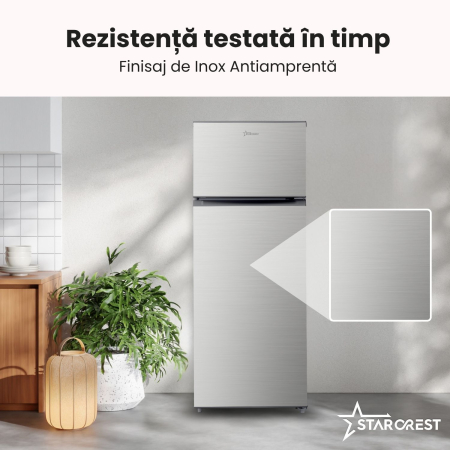 Frigider cu 2 usi STARCREST SF-210IX-E, 210 L, Clasa E, Iluminare LED, Inox Antiamprenta Termostat Ajustabil, Usi reversibile, H 143 cm, Inox [4]