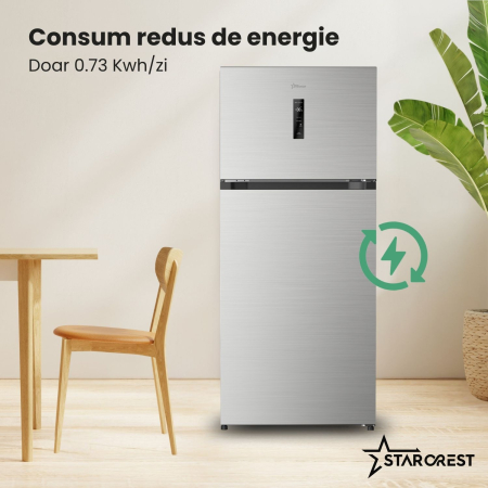 Frigider cu doua usi STARCREST SF-497NF-IX, 497 L, Full NoFrost, Compresor Inverter, Clasa E, Display, Functie super racire, Blocare acces copii, H 175 cm, Inox [3]