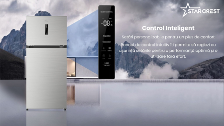 Frigider cu doua usi STARCREST SF-497NF-IX, 497 L, Full NoFrost, Compresor Inverter, Clasa E, Display, Functie super racire, Blocare acces copii, H 175 cm, Inox [7]