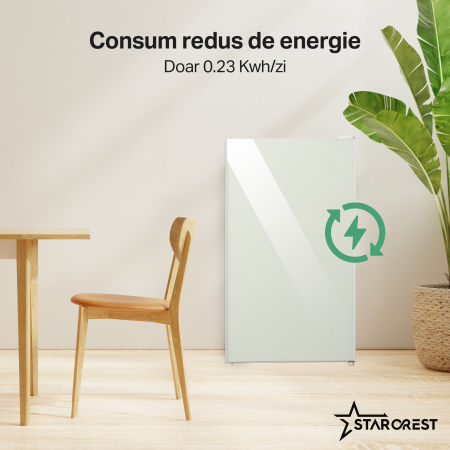 Frigider cu o usa STARCREST SF-91GLS-WHE Clasa E, Capacitate 91L, Iluminare interioara, H 83 cm, Sticla Alba [3]