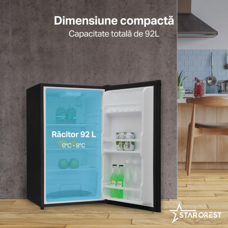 Frigider - Racitor cu o usa STARCREST SFL-92BKE, Clasa E, Capacitate 92L, Iluminare interioara, H 83 cm, Negru [2]