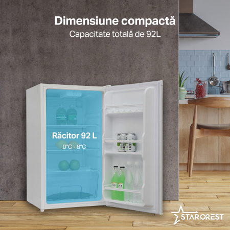 Frigider - Racitor cu o usa STARCREST SFL-92WHE, Clasa F, Capacitate 92L, Iluminare interioara, H 83 cm, Alb [2]