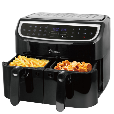 Resigilate - Friteuza cu aer cald STARCREST SFR-9024BK, 2400 W, Cos Dublu, 9 litri, Termostat 80 - 200 °C, 12 programe, Negru