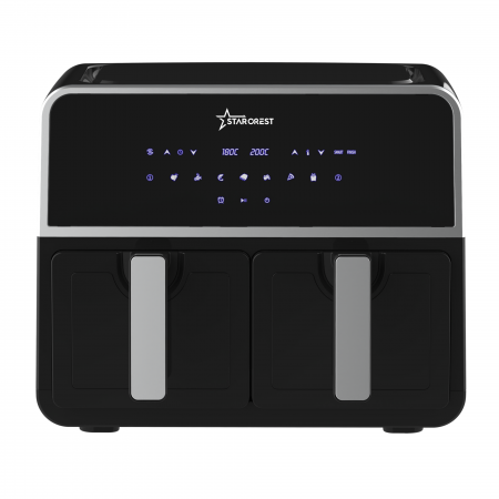 Friteuze - Friteuza cu aer cald STARCREST SFR-9200BK, 1800 W, Cos Dublu, 9 litri, Termostat 80 - 200 °C, 8 programe predefinite, Negru