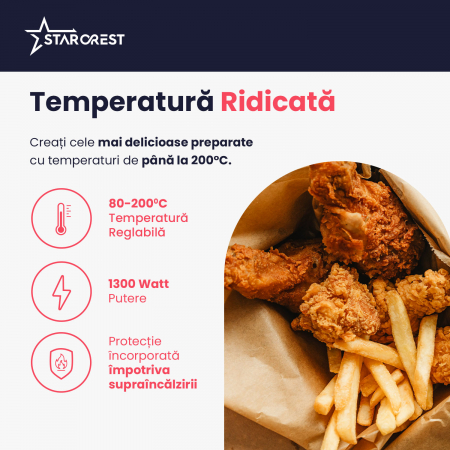 Friteuza digitala cu aer cald  STARCREST SFR-3560BK, 1300W, 3.5 Litri, Termostat 80 - 200 °C, 6 programe predefinite, Negru [3]