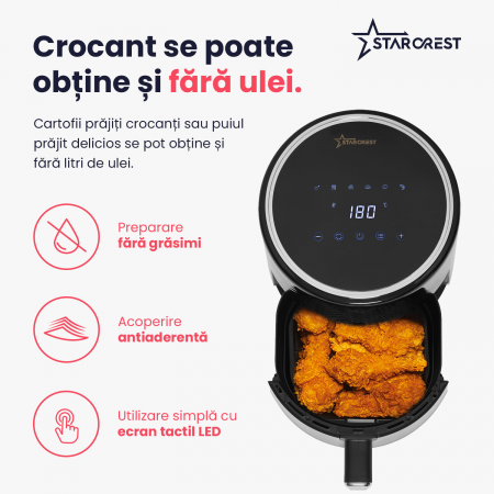 Friteuza digitala cu aer cald  STARCREST SFR-3560BK, 1300W, 3.5 Litri, Termostat 80 - 200 °C, 6 programe predefinite, Negru [2]
