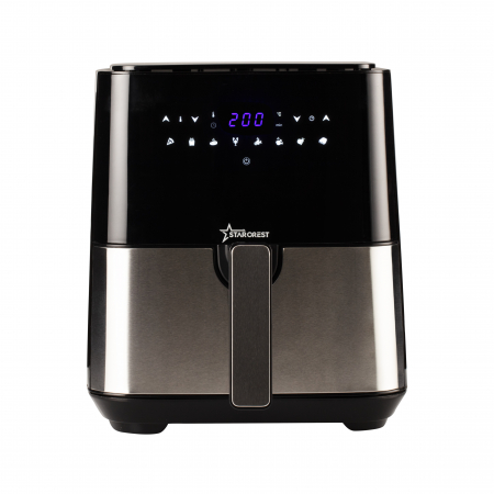 Friteuze - Friteuza digitala cu aer cald XL STARCREST SFR-5050X, 1450 W, 5 Litri, Termostat 80 - 200 °C, 8 programe predefinite, Negru