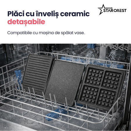 Gratar electric 3 in 1 STARCREST SGR-3023CD, 2000 W, 3 tipuri de placi detasabile cu invelis ceramic, Control digital, 7 moduri de gătire presetate, Suprafata de gatire 30 x 23 cm, Spatula curatare [6]