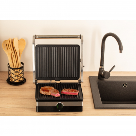 RESIGILAT - Gratar electric STARCREST SGR-2923, 2000 W, Placi Grill, Deschidere 180°, Suprafata gatire 29 x 23 cm, Termostat Reglabil, Inox / Negru [3]