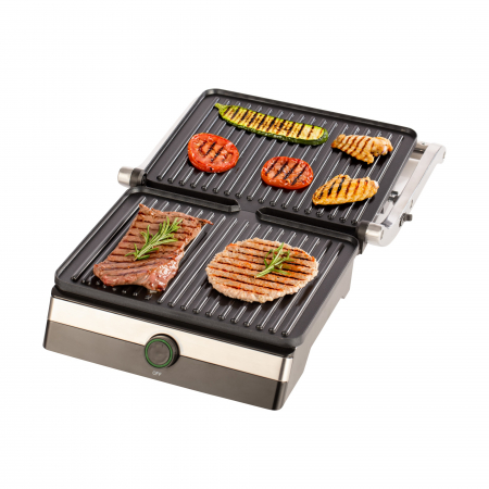 RESIGILAT - Gratar electric STARCREST SGR-2923, 2000 W, Placi Grill, Deschidere 180°, Suprafata gatire 29 x 23 cm, Termostat Reglabil, Inox / Negru [1]