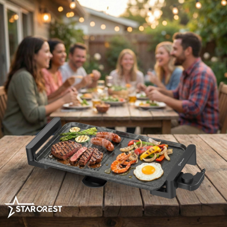 Gratar electric STARCREST SGR-4726, 2000 W, Termostat reglabil, Placa cu invelis ceramic tip grill/neted, Suprafata de gatire 47 x 26.5 cm, Negru/Inox [6]