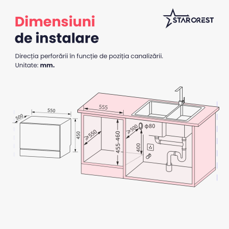 Masina de spalat vase STARCREST SDW-601-SL, 6 seturi, 5 programe, Clasa D, Panou control sticla neagra, Panou comanda digital, Mod Eco, Instalare Flexibila, Gri [8]