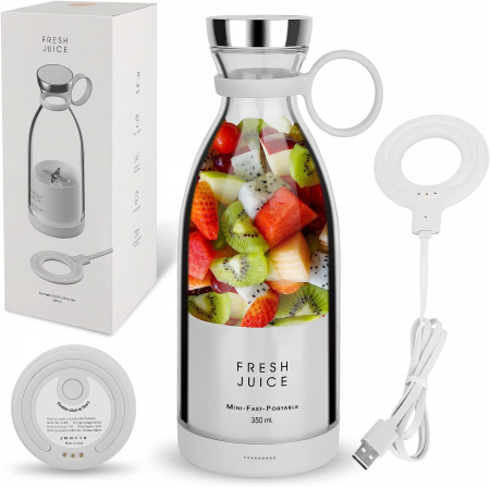 Mini Blender Portabil STARCREST SB-214BWH, Incarcare Wireless, Multifunctional, Auto-curatare, Capacitate 350ml, 4 Lame 3D, Putere 20.000 rpm, Alb [1]