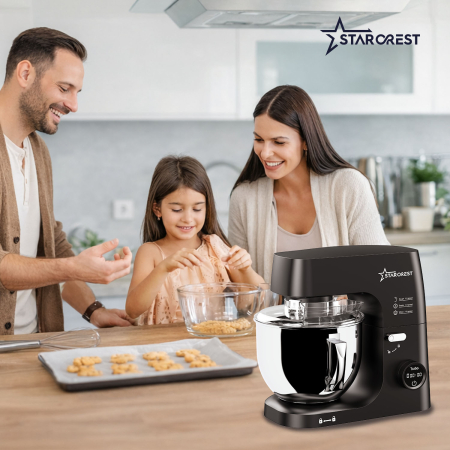 Mixer cu bol de 7L din inox, STARCREST SKM-2070BK, 2.1 kg aluat, putere 2000W, 3 accesorii din inox, 8 viteze + Turbo, Negru [9]
