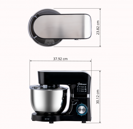 Robot de bucatarie STARCREST SKM-1500BK, 1500W, Bol 5.5 L Inox, 5 Accesorii, 6 Viteze + Pulse, Angrenaje metalice, Negru + Inox [8]