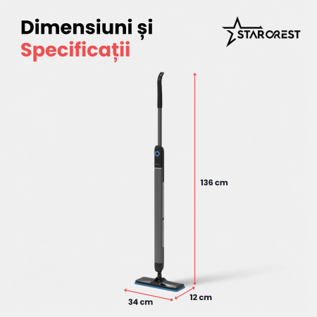 Mop electric STARCREST AquaFlow SMP-2600SV, fara fir, rezervoare separate apa curata/murdara, autonomie pana la 180 min, articulatie flexibila 360°/180°, pentru parchet si gresie, 3.6 V, Gri [8]