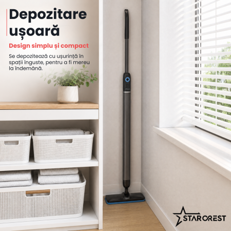 Mop electric STARCREST AquaFlow SMP-2600SV, fara fir, rezervoare separate apa curata/murdara, autonomie pana la 180 min, articulatie flexibila 360°/180°, pentru parchet si gresie, 3.6 V, Gri [6]