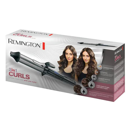 Ondulator de par Remington 2 in 1 Curls CI67E1, Invelis ceramic, Control temperatura, Diametru cilindru 25-38 mm, 150-200°C, Negru [1]
