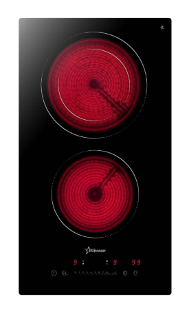 Plite incorporabile - Plita incorporabila STARCREST SEH-30P2, Vitroceramica, 2 zone de gatit, 9 trepte de putere, 3200 W, Slider Touch control, Timer, Sticla Neagra