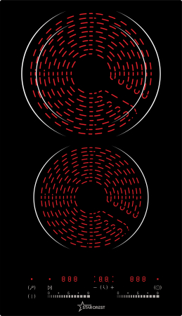 Electrocasnice Mari - Plita incorporabila STARCREST SEH-32S8, Vitroceramica, 2 zone de gatit, 9 trepte de putere,  3200 W, Touch control, Timer, Sticla Neagra