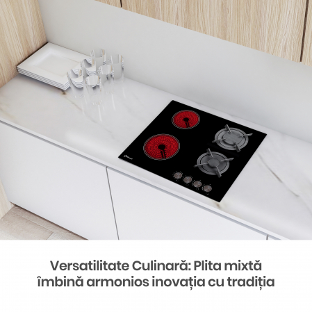 Plita incorporabila STARCREST SEH-HM6042, Mixta, 2 zone gaz, 2 zone vitroceramice, Aprindere electrica, Sticla neagra [3]