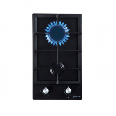 Electrocasnice Mari - Plita incorporabila STARCREST SGH-3152BK, Gaz, 2 Arzatoare, Gratare fonta, Aprindere electrica, Latime 30cm, Negru