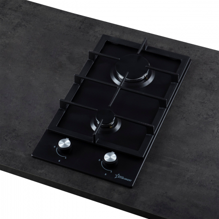 Plita incorporabila STARCREST SGH-3152BK, Gaz, 2 Arzatoare, Gratare fonta, Aprindere electrica, Latime 30cm, Negru [2]