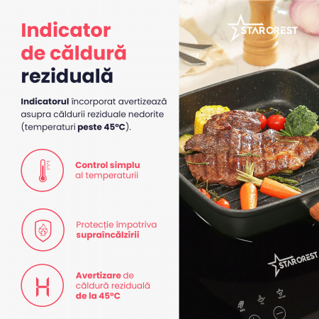 Plita incorporabila STARCREST SIH-3030, Inductie, 3300 W, 2 zone de gatit, 9 trepte de putere, Touch control, Timer, Sticla Neagra [6]