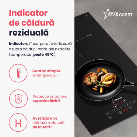 Plita incorporabila STARCREST SIH-3232, Inductie, 3500 W, 2 zone de gatit, 9 trepte de putere, Touch control, Timer, Sticla Neagra Kanger [6]
