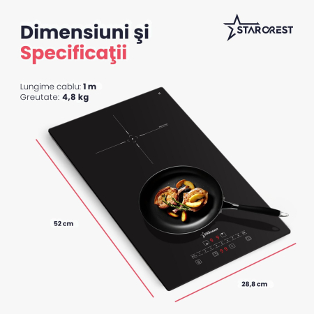 Plita incorporabila STARCREST SIH-3232, Inductie, 3500 W, 2 zone de gatit, 9 trepte de putere, Touch control, Timer, Sticla Neagra Kanger [7]