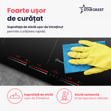 Plita incorporabila STARCREST SIH-60P4-BR, Inductie, 4 Zone de gatit, Slider Touch Control, Booster, Functie Bridge, Timer, Sticla Neagra [7]