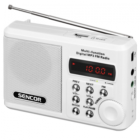 TV, Electronice & Gaming - Radio portabil FM SRD 215 Sencor, 2 W RMS, USB, microSD, alb
