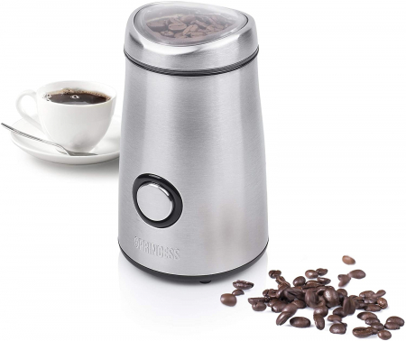 Electrocasnice Mici - Rasnita de cafea Princess 242196, inox, 150W, 50g, lame din otel inoxidabil, capac transparent, Inox