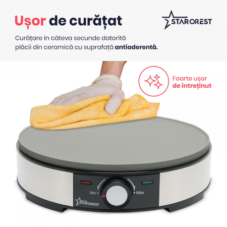 RESIGILAT - Aparat pentru preparat clatite STARCREST SCM-3212, 1200W, Placa cu invelis ceramic antiaderent, 30 cm, Inox / Negru [6]