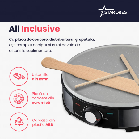 RESIGILAT - Aparat pentru preparat clatite STARCREST SCM-3212, 1200W, Placa cu invelis ceramic antiaderent, 30 cm, Inox / Negru [5]