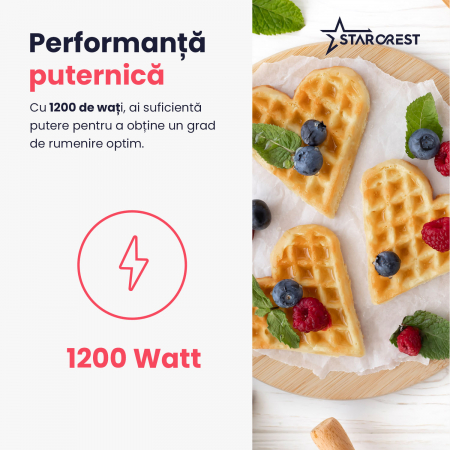 Aparat pentru preparat vafe STARCREST WM-1006X, 1200 W, 5 vafe, Placi antiaderente, Indicator luminos, Negru-Inox [3]