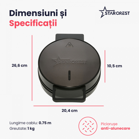 Aparat pentru preparat vafe STARCREST WM-1006X, 1200 W, 5 vafe, Placi antiaderente, Indicator luminos, Negru-Inox [5]