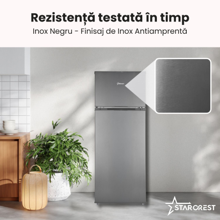 RESIGILAT - Frigider cu 2 usi STARCREST SF-210DX-E, 210 L, Clasa E, Iluminare LED, Termostat Ajustabil, Usi reversibile, H 143 cm, Inox Negru [4]