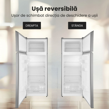 RESIGILAT - Frigider cu 2 usi STARCREST SF-210DX-E, 210 L, Clasa E, Iluminare LED, Termostat Ajustabil, Usi reversibile, H 143 cm, Inox Negru [8]