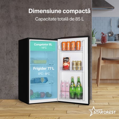 Frigider cu o usa STARCREST SRF-86BK, Design Vintage, 85 l, Clasa E, Iluminare interioara, H 84 cm, Negru [2]