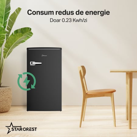 Frigider cu o usa STARCREST SRF-86BK, Design Vintage, 85 l, Clasa E, Iluminare interioara, H 84 cm, Negru [3]
